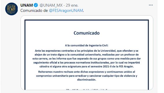 Comunicado UNAM-FES Aragón (Foto: UNAM)