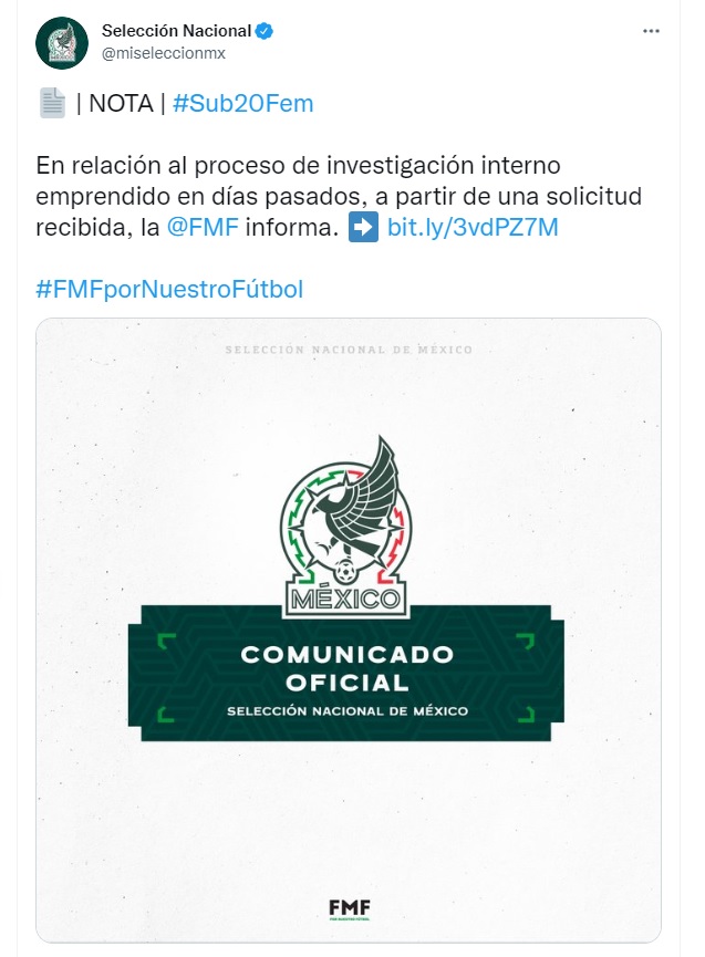 La FMF compartió los resultados de la investigación contra Maribel Domínguez y su cuerpo técnico en el Tri Femenil Sub-20 (Foto: Twitter/ @miseleccionmx)