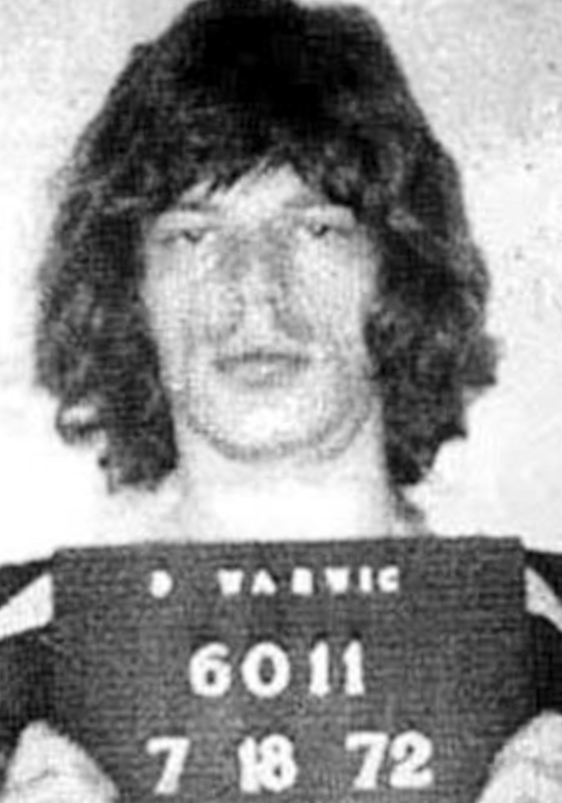 Mug shot of Mick Jagger on July 18, 1972. That day he was released from prison with Richards and that night they performed a concert.  They had been arrested for assaulting a photographer (Photo by Kypros/Getty Images)