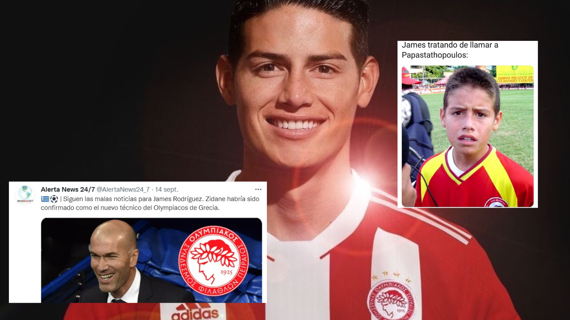 Las reacciones de las redes sociales al fichaje de James Rodríguez por el Olympiacos de Grecia. Imagen: @futbolsincracks y @alertanews24/7.