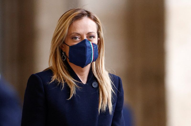 Giorgia Meloni, leader del partito di estrema destra Fratelli d'Italia, al Palazzo del Quirinale a Roma, Italia, il 29 gennaio 2021.  REUTERS/Guglielmo Mangiapane/File