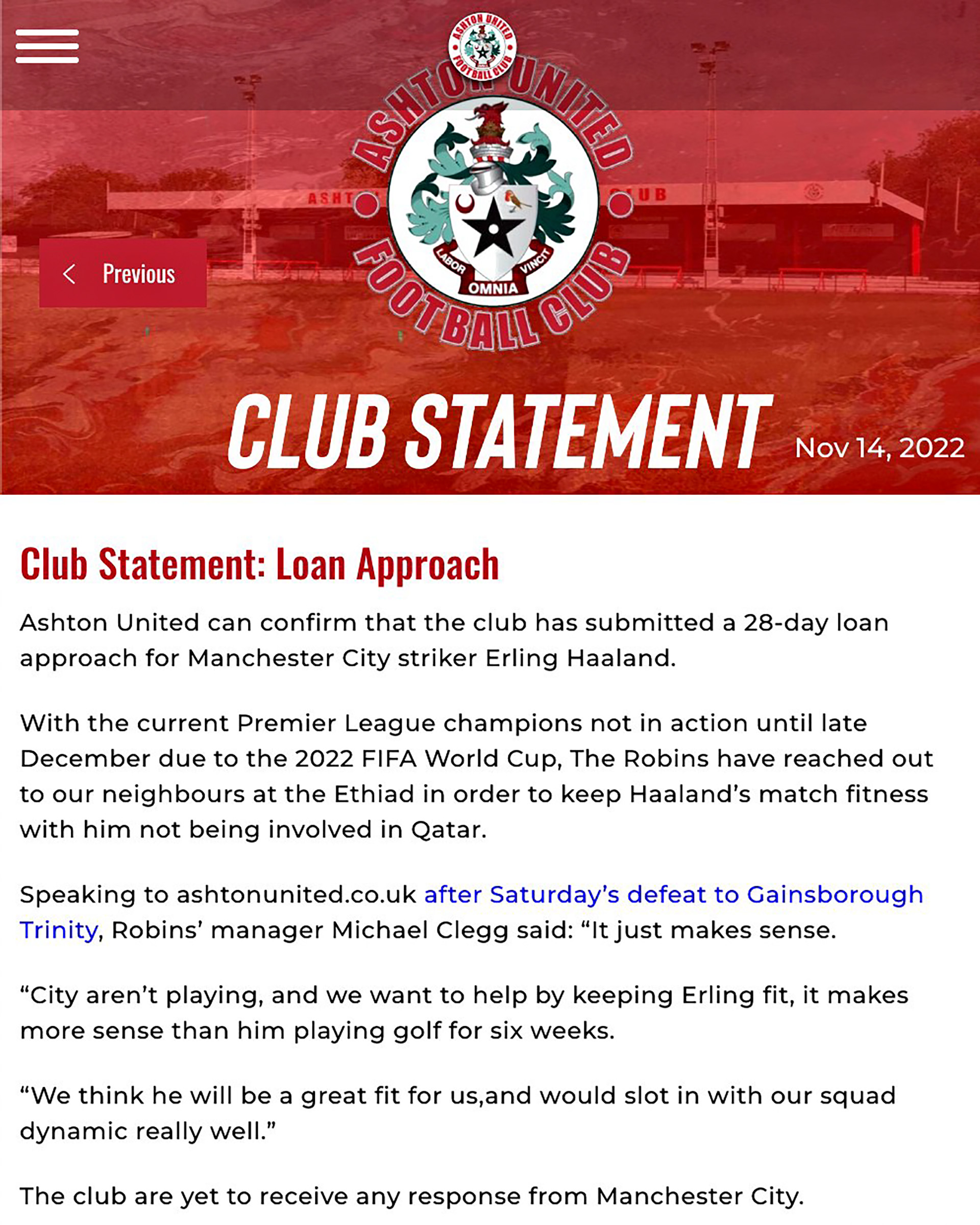 Ashton United's statement about their bid to Manchester City (@AshtonUnitedFC)