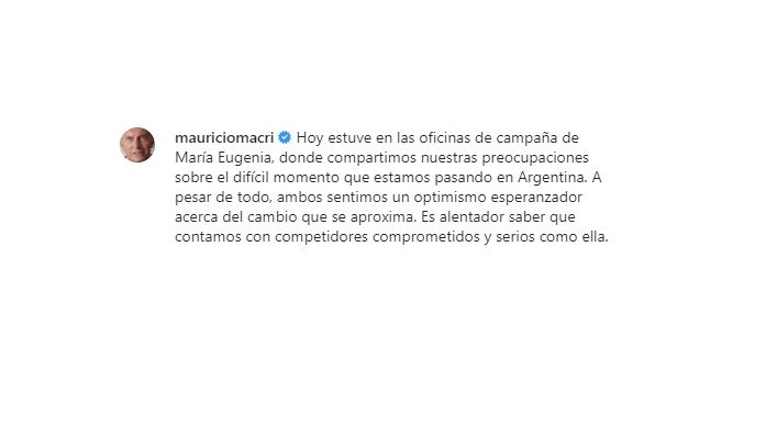 Mauricio Macri utilizó sus redes para compartir la visita al bunker de María Eugenia Vidal y aseguró que "es alentador saber que contamos con competidores comprometidos"