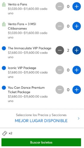 Estos son los precios para las experiencias VIP en el concierto de Madonna (Captura de pantalla)