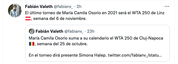 Las últimas competencias de María Camila Osorio en la temporada 2021. Captura de pantalla