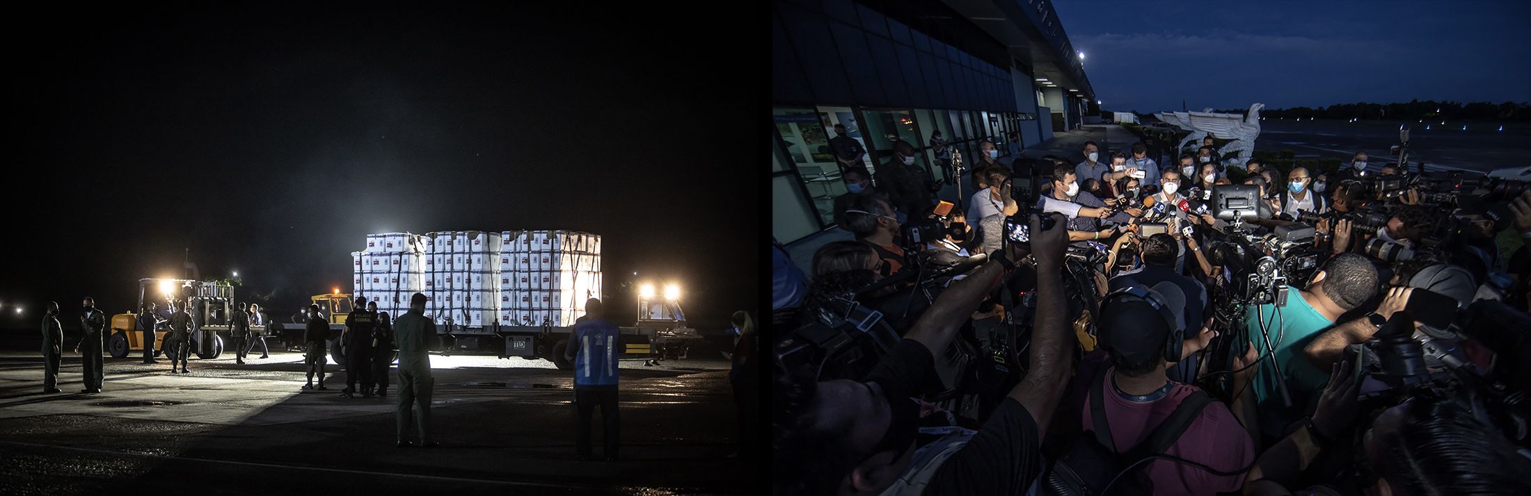 Sinovac Biotech coronavirus vaccines are unloaded at Ponta Pelada Airport, the main airport in Manaus. David Almeida, mayor of Manaus, held a press conference after the vaccines arrived. Photographer: Jonne Roriz/Bloomberg