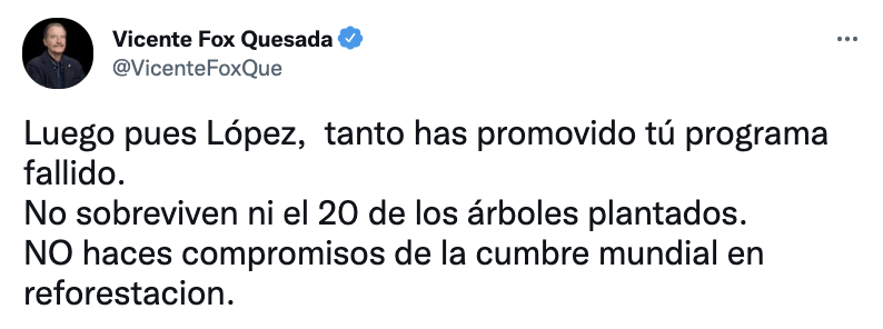 COP26: México fue criticado por firmar de último momento declaratoria de bosques y uso de la tierra 2 Fox criticó al gobierno de AMLO por no firmar acuerdo para revertir la deforestación (Foto: Twitter@VicenteFoxQue)