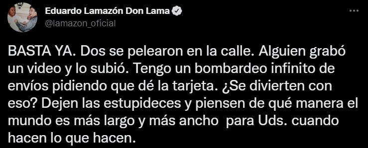 El mensaje de Eduardo Lamazón (Foto: Twitter/@lamazon_oficial)