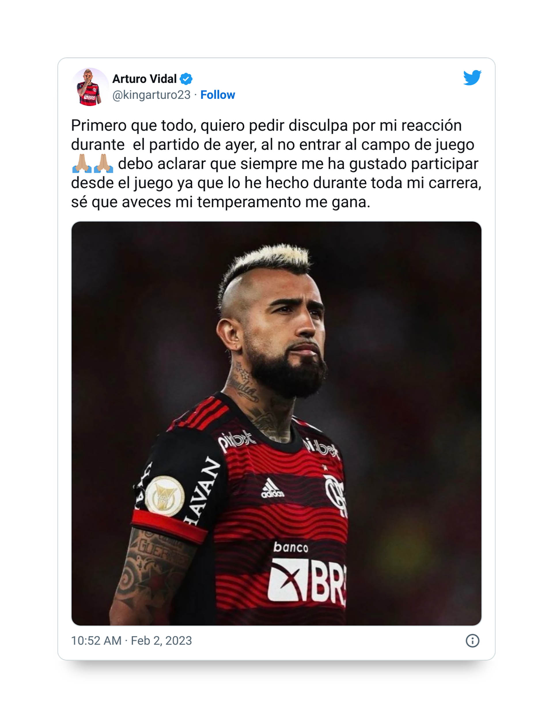 El pedido de disculpas público de Arturo Vidal a los hinchas del Flamengo