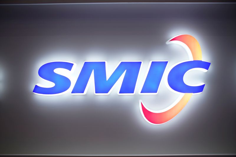 The logo of SMIC (Semiconductor Manufacturing International Corp) in Shanghai, China, October 14, 2020. REUTERS/Songs/File