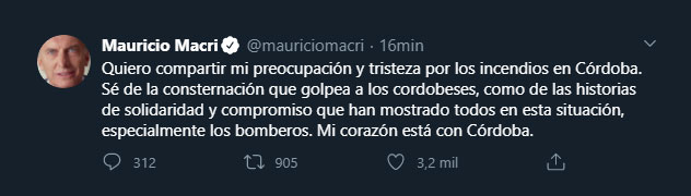 El tuit del ex presidente Mauricio Macri