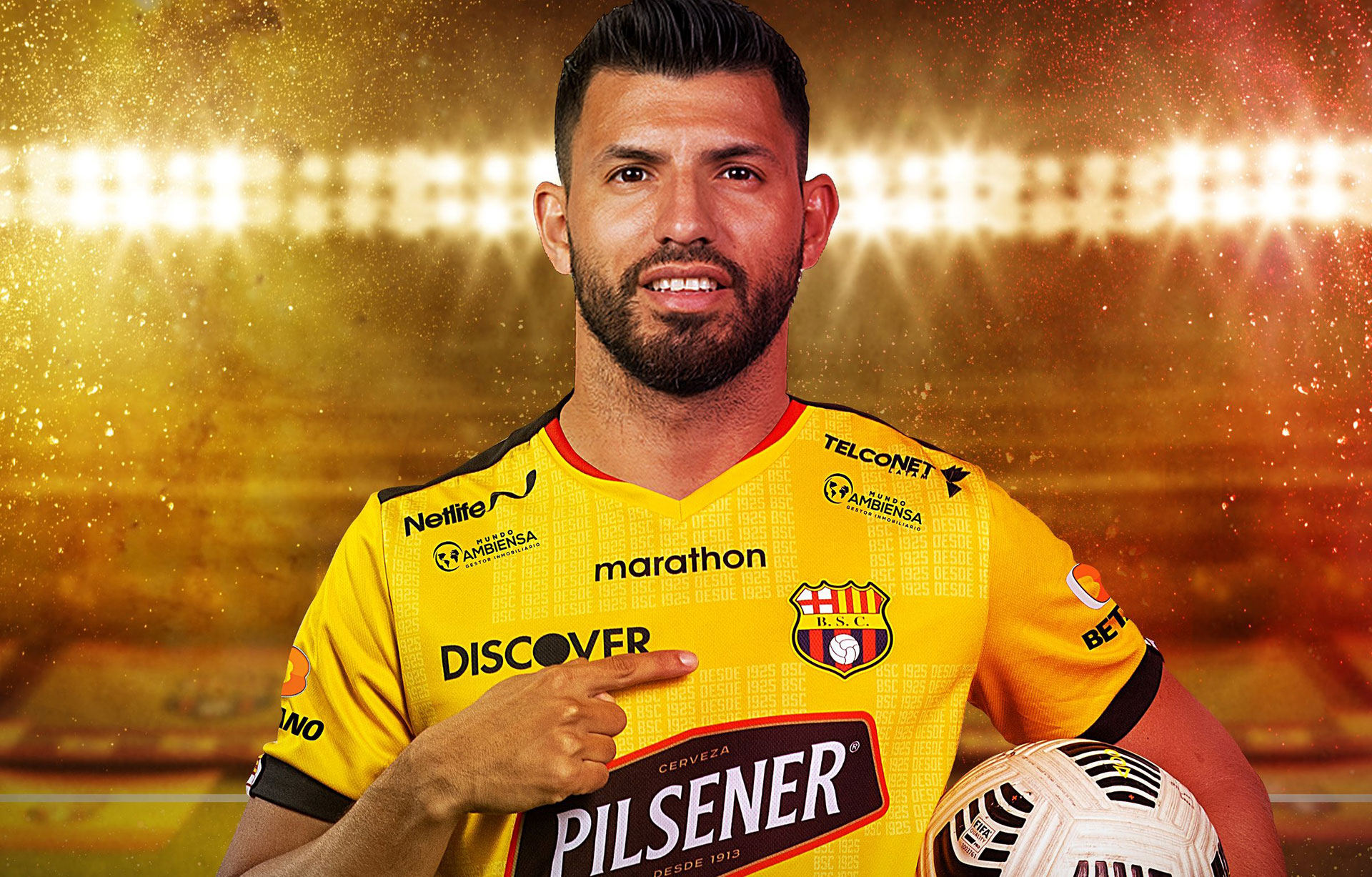 Agüero con la camiseta del Barcelona de Guayaquil (Twitter @BarcelonaSC)