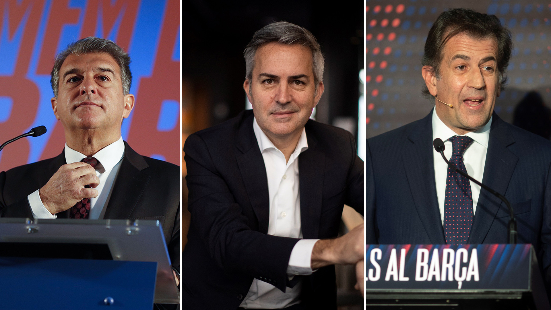Candidatos a presidente del Barcelona: Joan Laporta, Victor Font y Toni Freixa