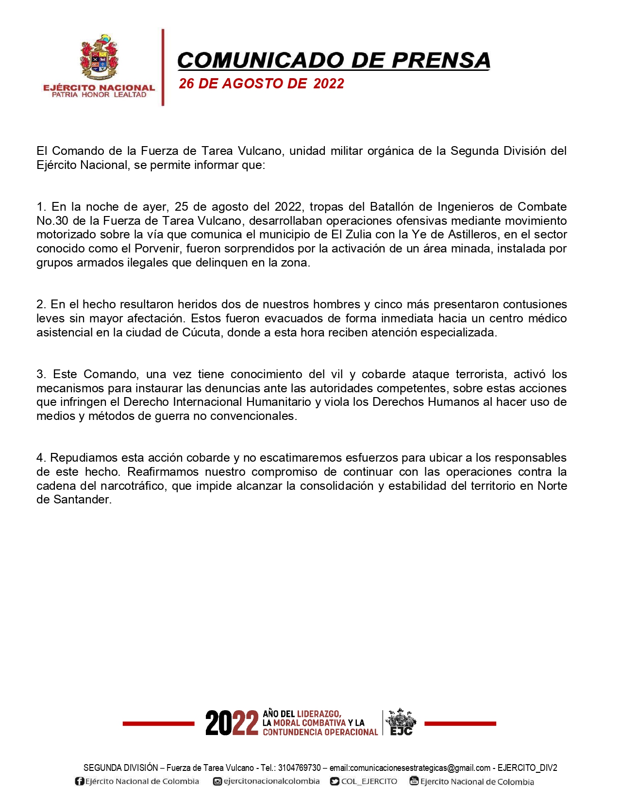 Comunicado ataque al ejército en el Catatumbo, previo a la visita del presidente a El Tarra.