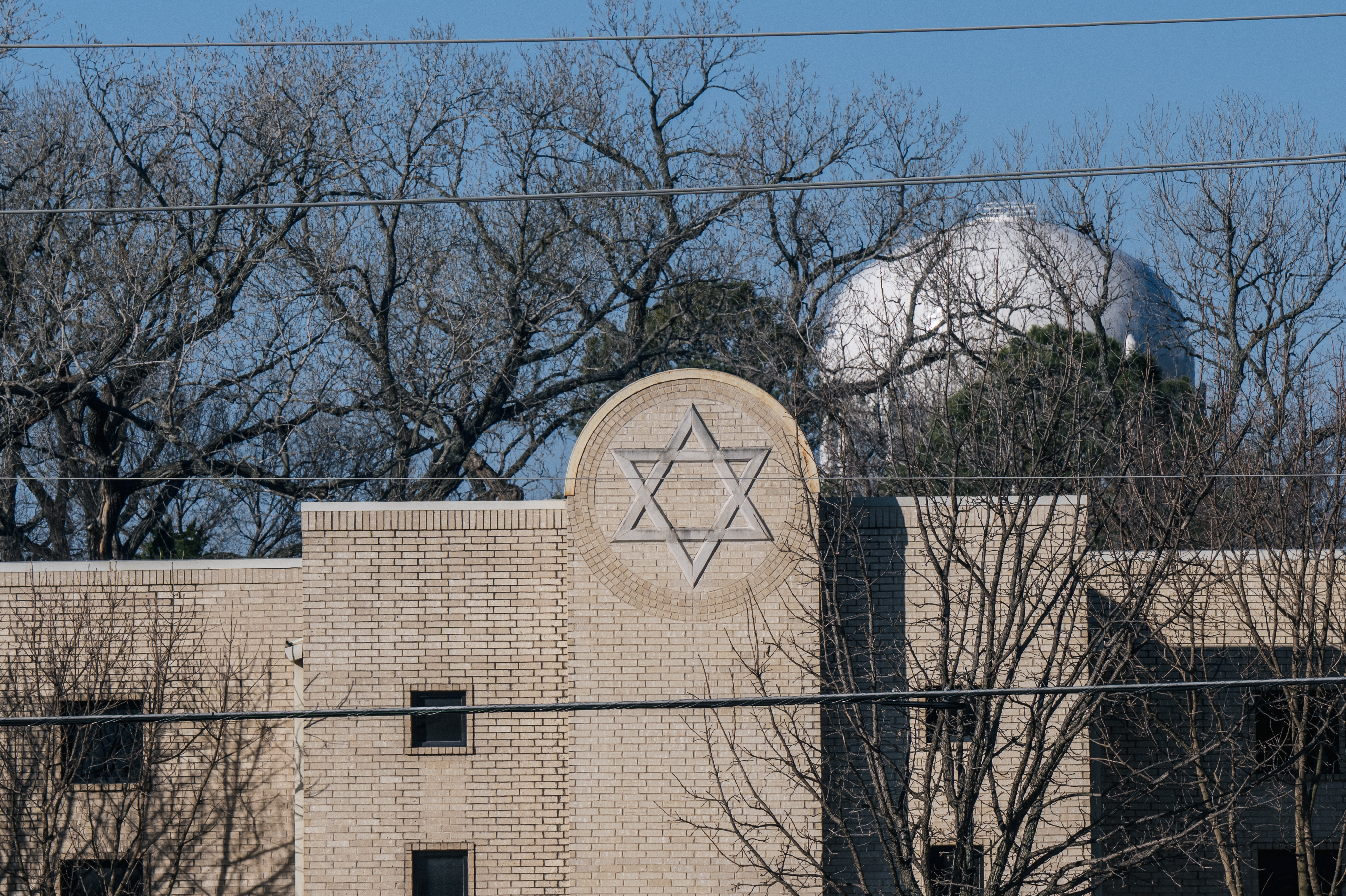 La sinagoga de la Congregación Beth Israel en Colleyville, Texas.  Brandon Bell/Getty Images/AFP (Foto de Brandon Bell/GETTY IMAGES NORTH AMERICA/Getty Images vía AFP)