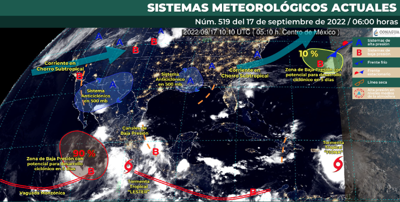 Weather And Passage Of Tropical Storm Lestes Over Mexico On September 17.  Photo: Conagua Climate