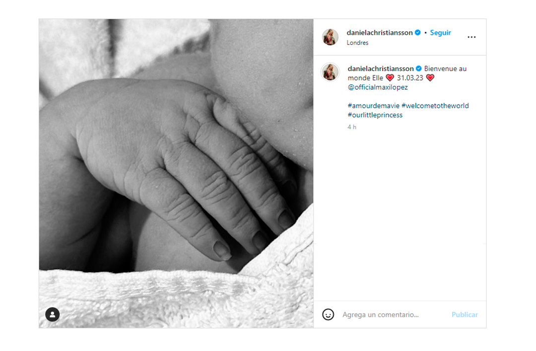 El posteo de Daniela Christiansson anunciando el nacimiento de Elle