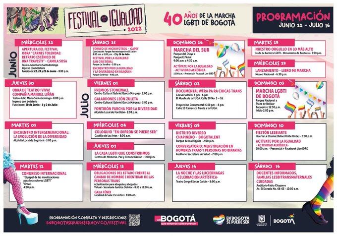 Imagen de la programación del Festival de la Igualdad 2022. Foto: Alcaldía de Bogotá