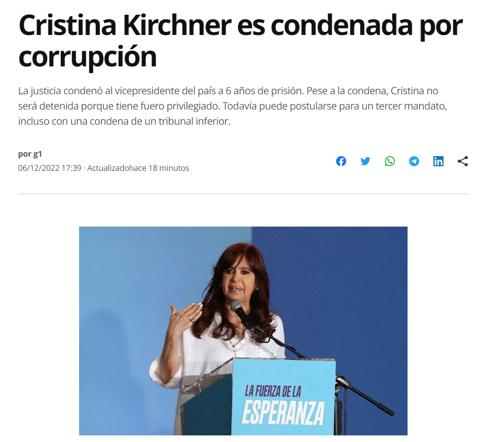 G1 reaccionó ante la condena de Cristina Fernández de Kirchner