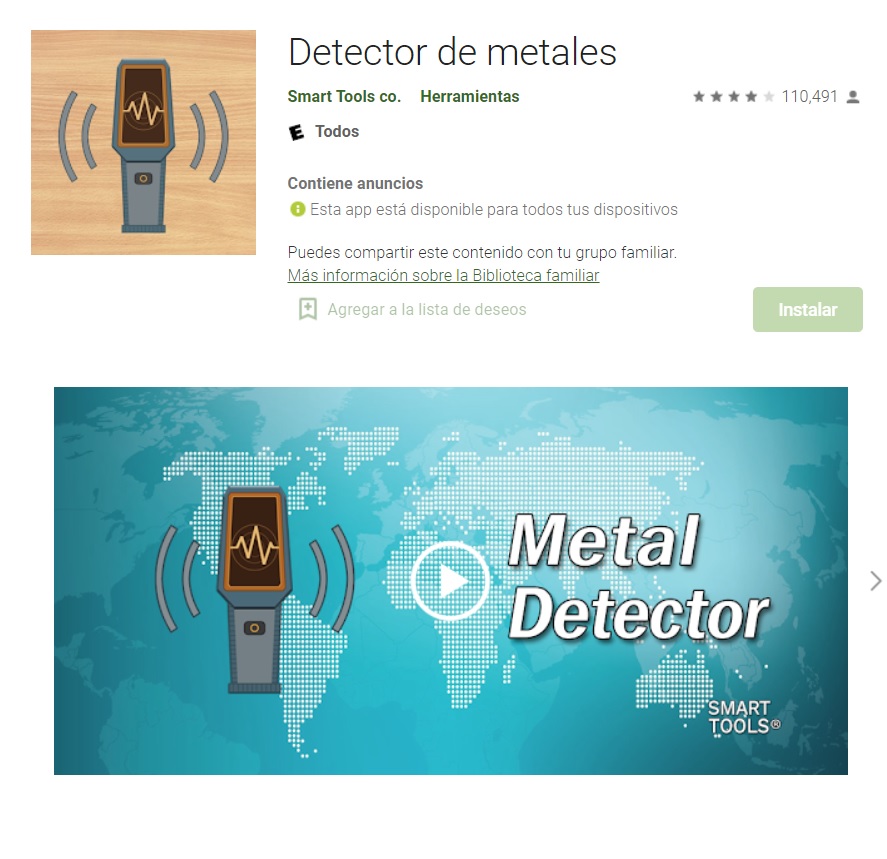 The metal detector application allows you to find objects made with this material
