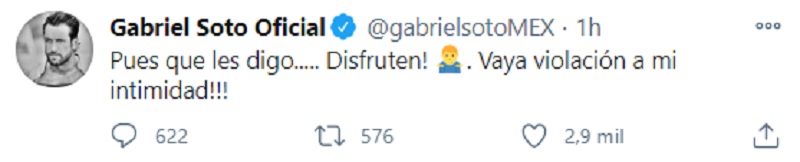 El tuit con el que Gabriel Soto confirmó la autenticidad del video revelado (Foto: Twitter @gabrielsotoMEX)