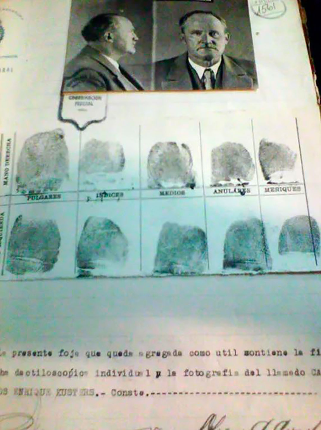 Ficha policial de Enrique Kusters (Gentileza Julio B. Mutti)