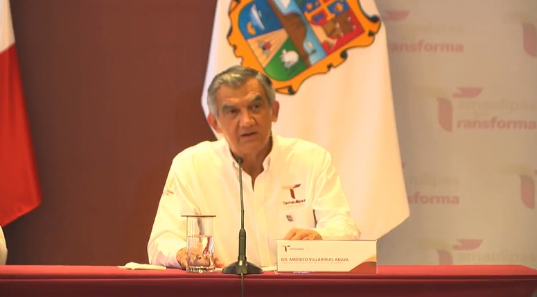 Américo Villarreal, gobernador de Tamaulipas, en conferencia de prensa del pasado miércoles. Foto: Captura de Pantalla