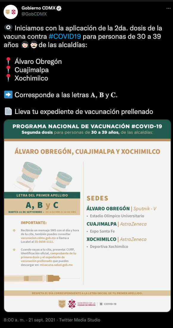 En qué alcaldías de CDMX se aplicará la segunda dosis contra COVID-19 para  personas de 18 a 39 años - Infobae