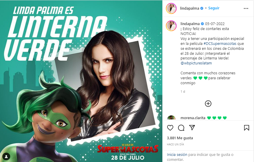 A través de su cuenta de Instagram, Linda Palma dio a conocer que hará parte de la película 'Liga de Supermascotas', de DC y Warner Bros.
FOTO: vía Instagram (lindapalma)