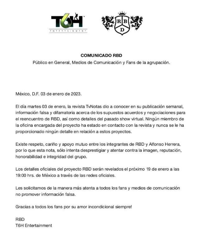 (Foto Instagram: @rbd_musica)