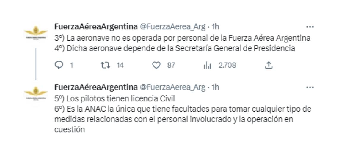 La Fuerza Aérea Argentina remarcó que la ANAC tiene la facultad de definir las medidas correspondientes hacia los pilotos