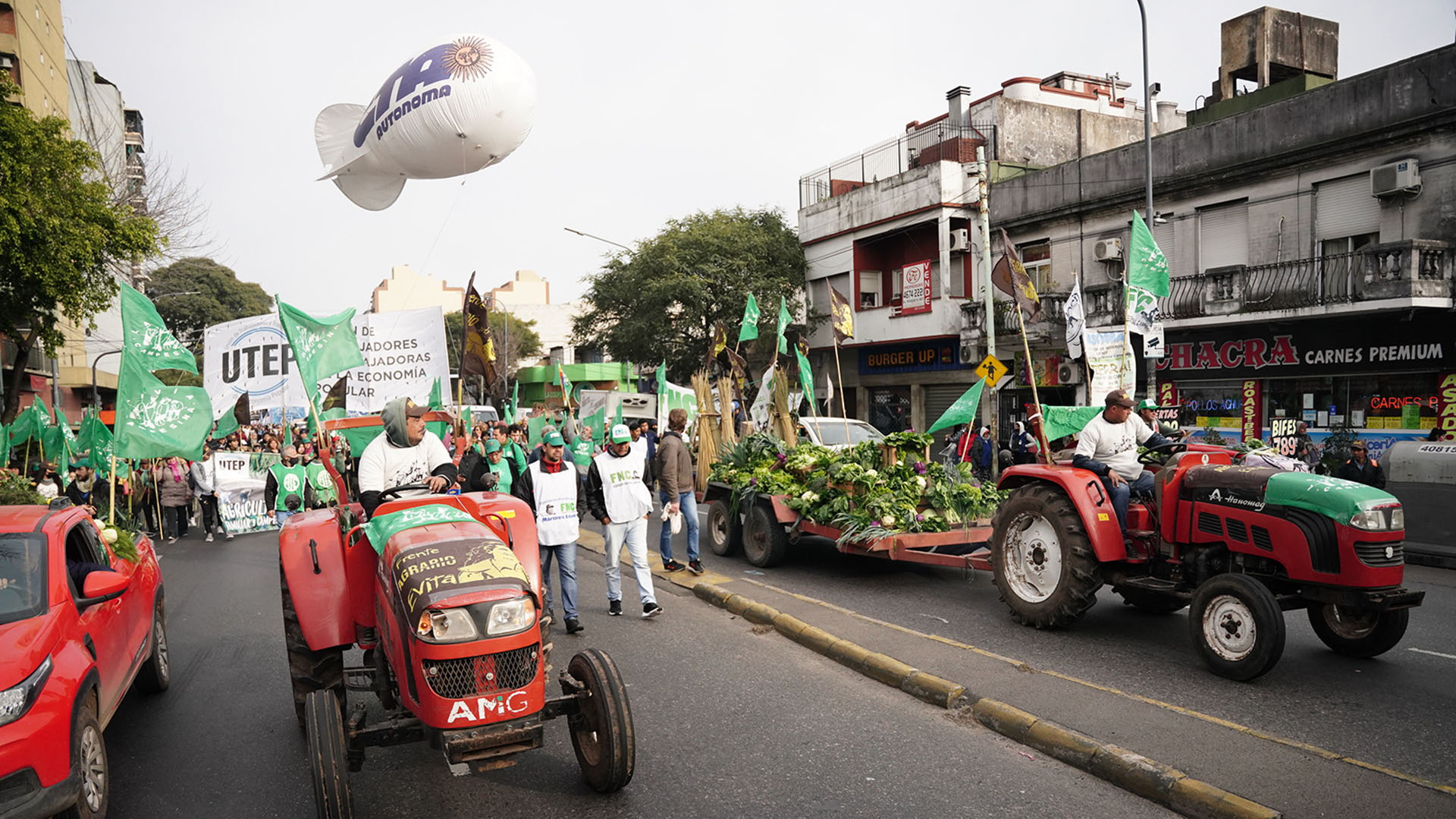 Rural workers also joined the march with their tractors