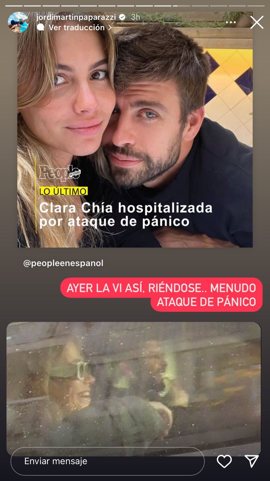Jordi Martin desmintió que Clara Chía hubiese ingresado a una clínica de Barcelona por una crisis de ansiedad. @jordimartinpaparazzi/Instagram