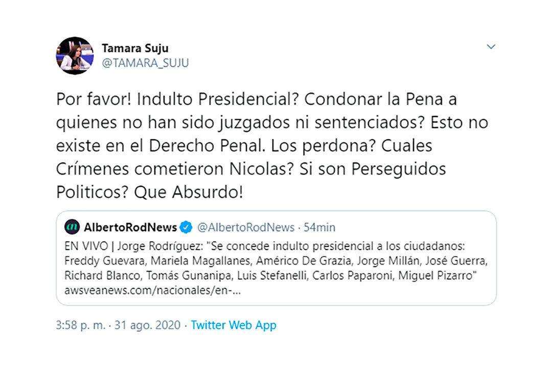 El descargo de Tamara Suju, abogada defensora de los derechos humanos y directora del Instituto Casla, tras el indulto anunciado por la dictadura de Nicolás Maduro
