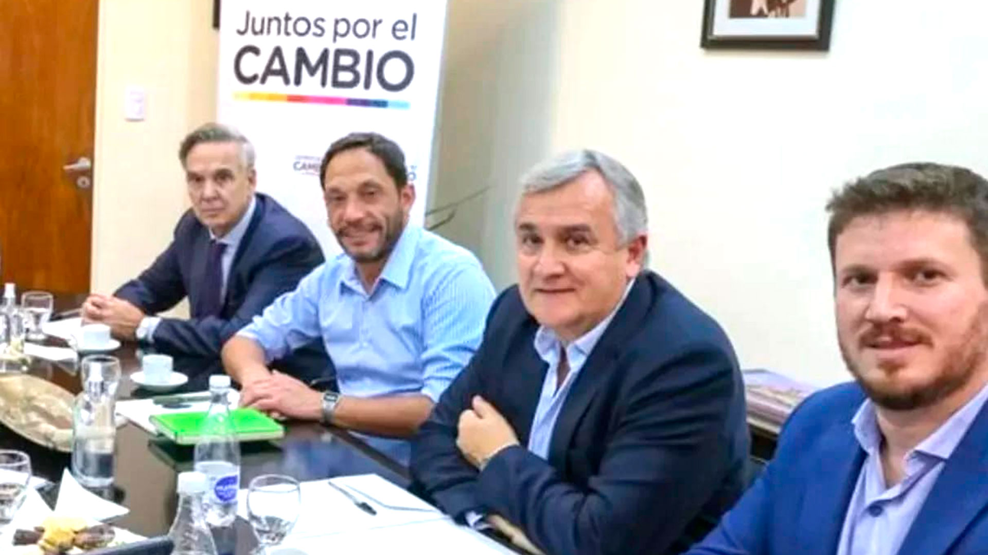 Los presidentes de los partidos de Juntos por el Cambio, Miguel Ángel Pichetto, Maximiliano Ferraro, Gerardo Morales y Federico Angelini