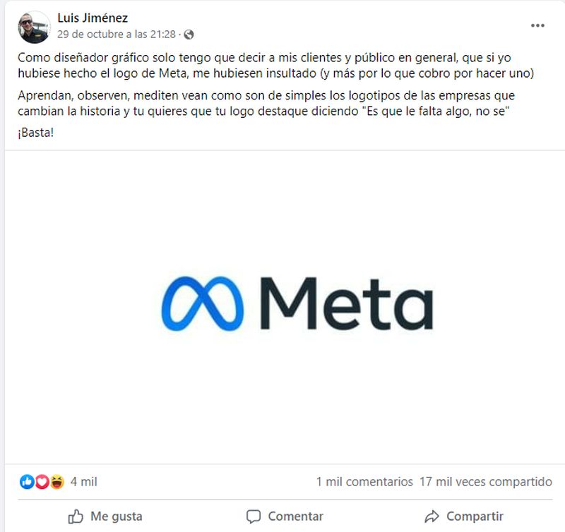 Facebook: diseñador gráfico asegura que si él hubiese presentado el logo de  Meta, lo habrían insultado - Infobae