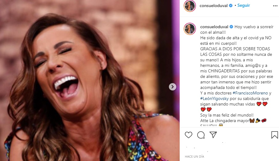 Consuelo Duval pasó por malos momentos recientemente, pues fue diagnosticada con COVID-19 pero por fortuna ya se recuperó (Captura de Pantalla: Instagram @consueloduval)