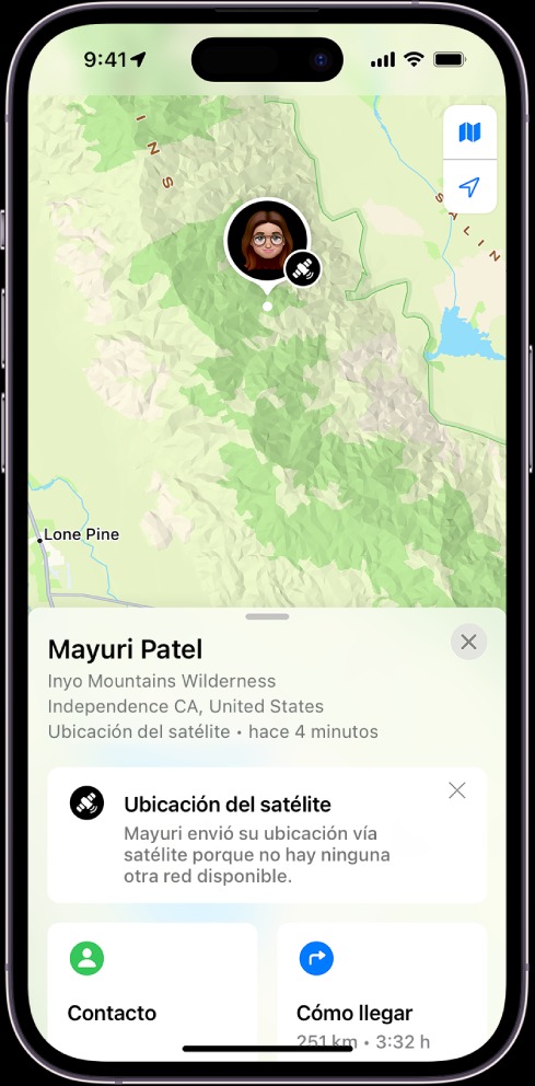 Los contactos que envían su ubicación vía satélite mostrarán un icono especial en el mapa. (Apple)
