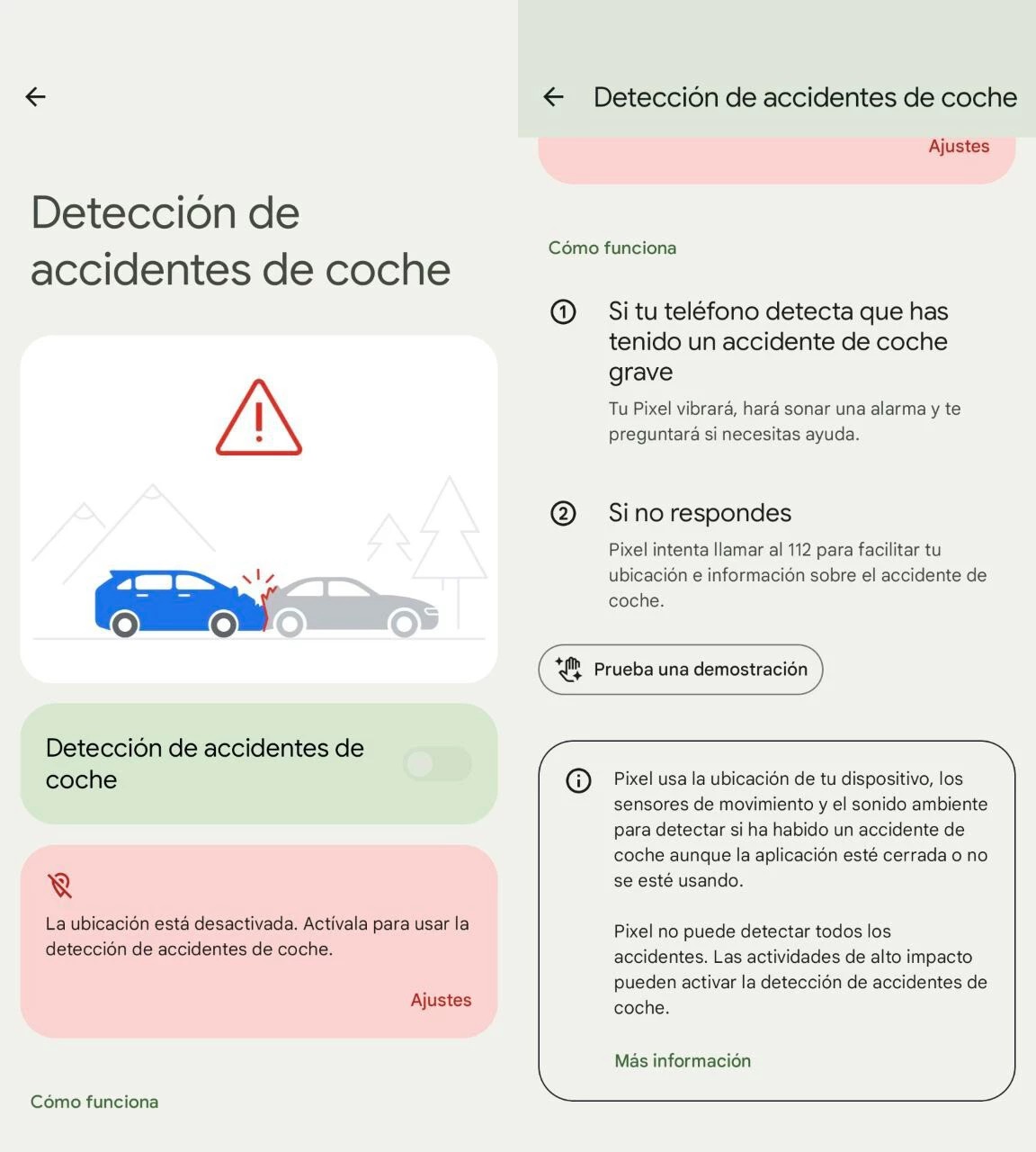 Detección de accidentes en Google para dispositivos Pixel