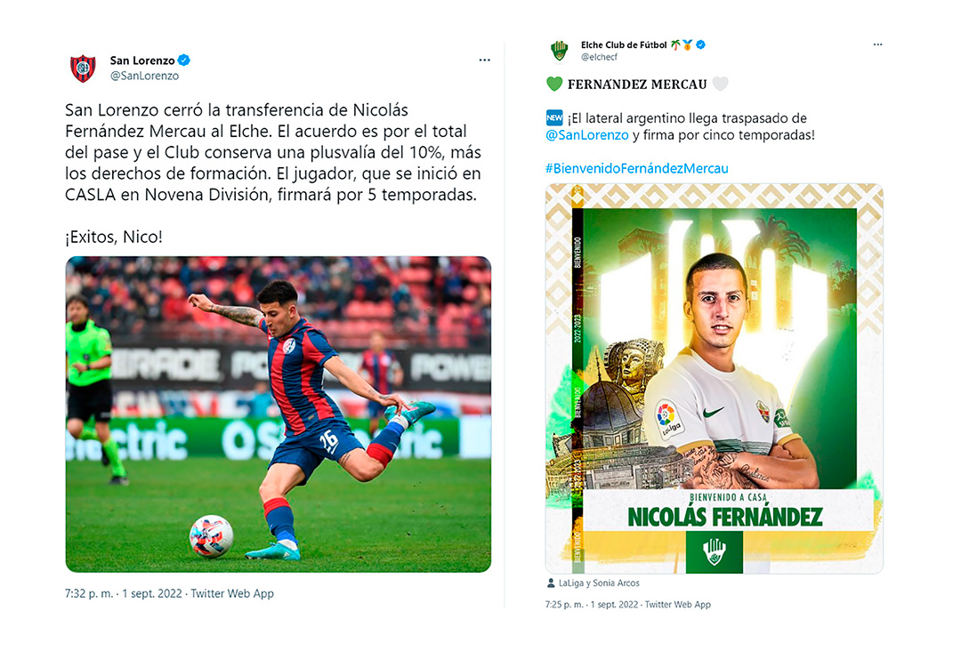 Nicolás Fernández Mercau dejará San Lorenzo y llegará al Elche. Los clubes anunciaron la operación en sus redes sociales