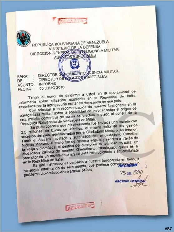 El documento de la Dirección General de Inteligencia Militar venezolana publicado por el diario ABC