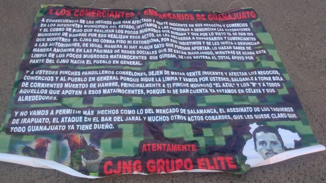En Celaya se reportó el asesinato de cuatro personas, tres de las cuales aparecieron desmembradas junto a un narcomensaje (Foto: Twitter/@NarcoIntel)