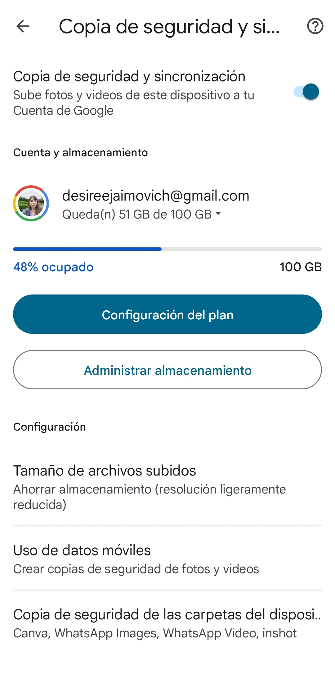 Desde fotos se puede administrar el almacenamiento disponible en la nube