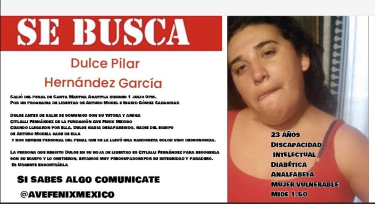 El gobierno de CDMX liberó del penal a Dulce Pilar quien tiene discapacidad intelectual; momentos después desapareció 