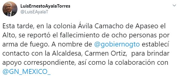 El secretario del Gobierno de Guanajuato, Luis Ayala Torres, informó sobre la masacre en Apaseo el Alto (Foto: Twitter/LuisEAyalaT)