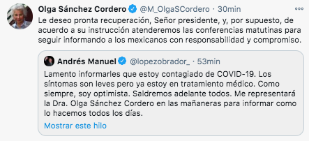 Olga Sánchez Cordero será la encargada de dirigir la conferencia de prensa matutina del presidente López Orador (Foto: Twitter)