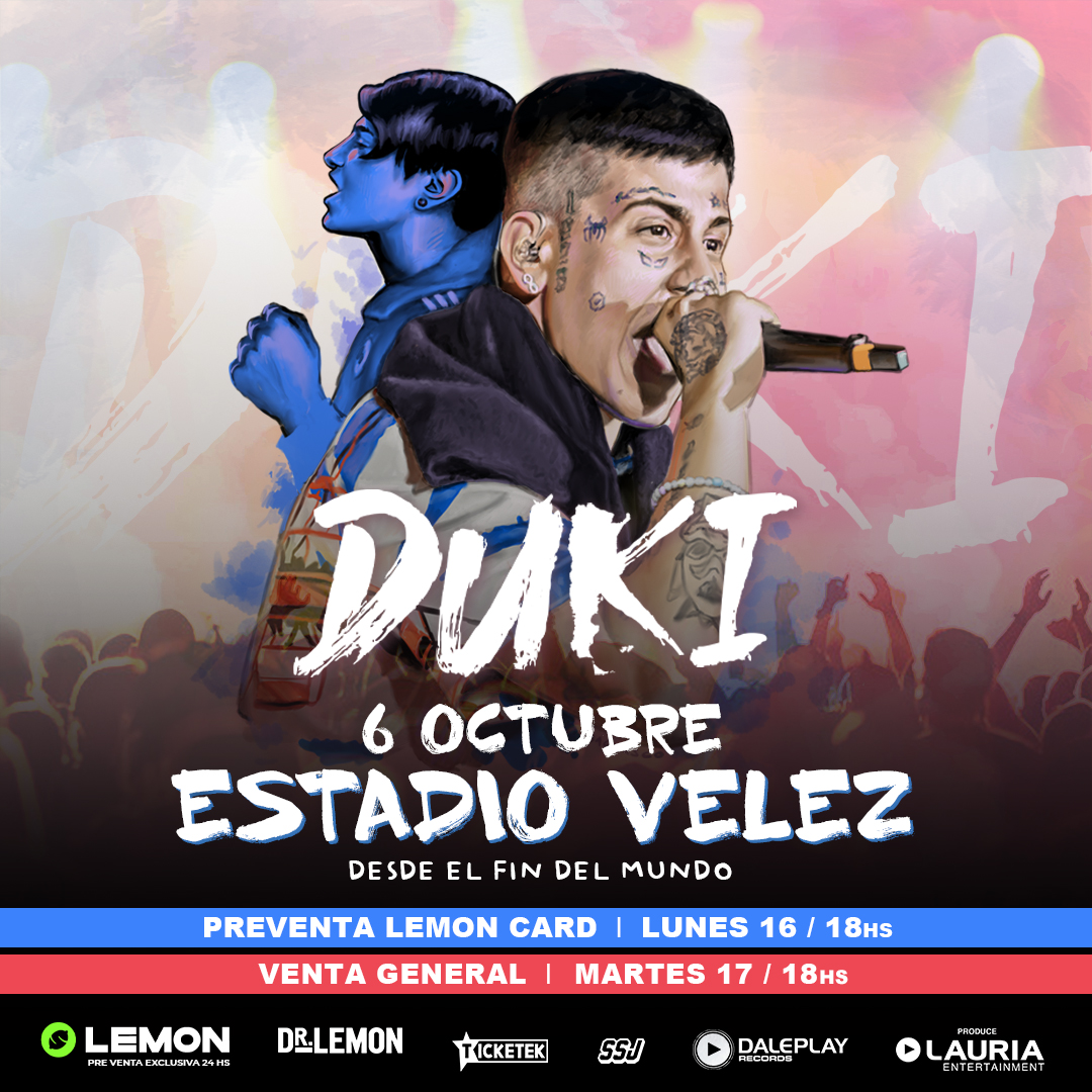 El poster promocional del show de Duki en Vélez, y y una comparativa de su imagen tras el pasar de los años.
