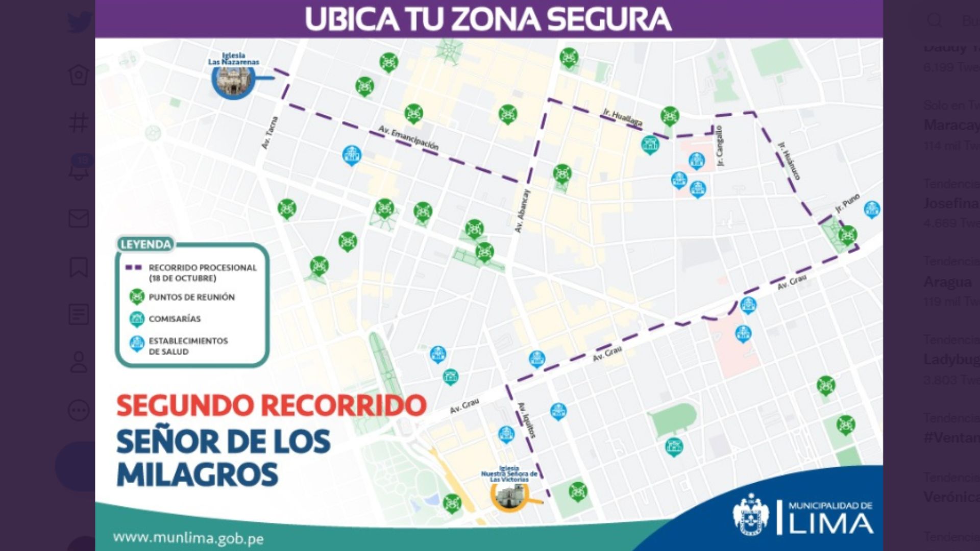 Municipalidad de Lima indicó el mapa de las zonas seguras durante la procesión.