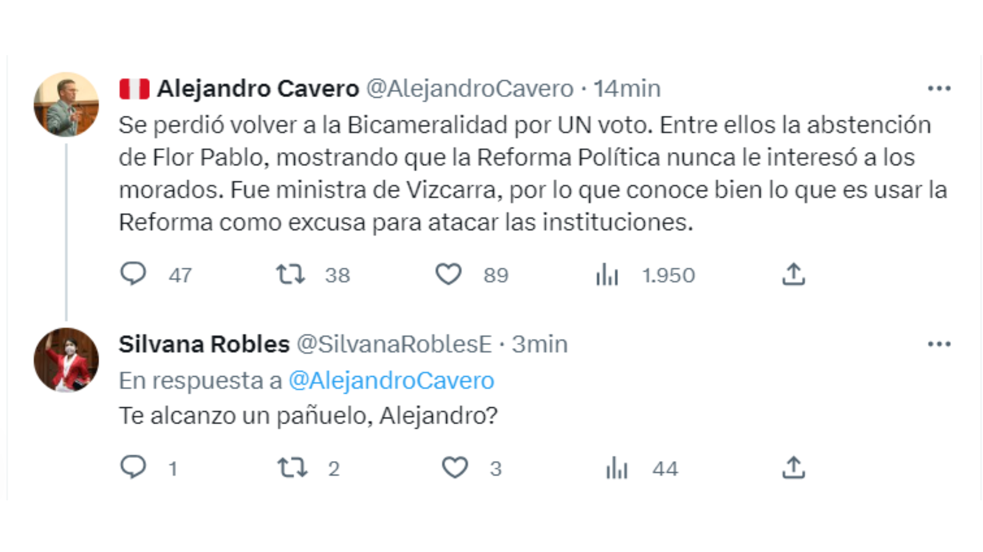 Congresista Alejandro Cavero reacciona a resultado de la votación del retorno a la bicameralidad.