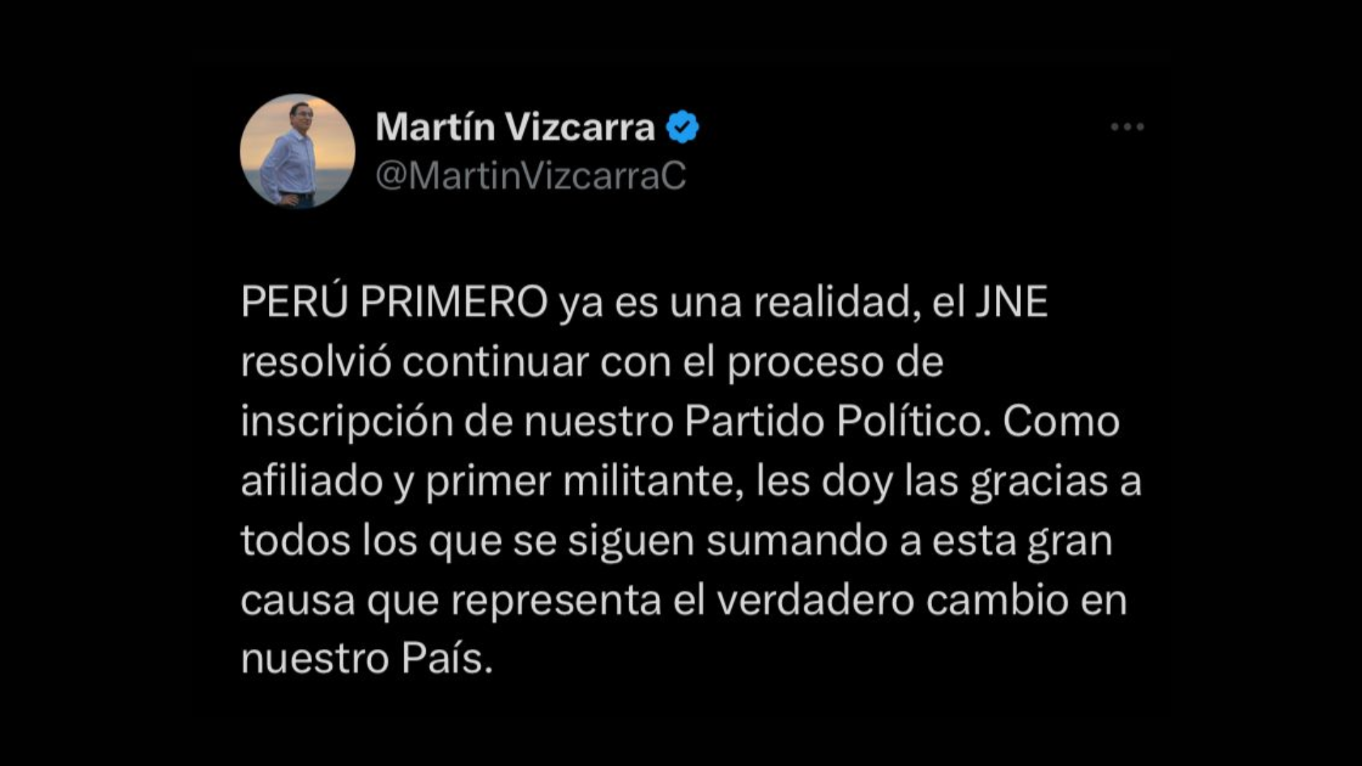 Martín Vizcarra se pronuncia por inscripción de su partido.
Foto: Twitter de Martín Vizcarra